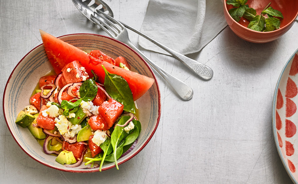 Rezept Wassermelonen-Avocado-Salat mit Feta und Minze
